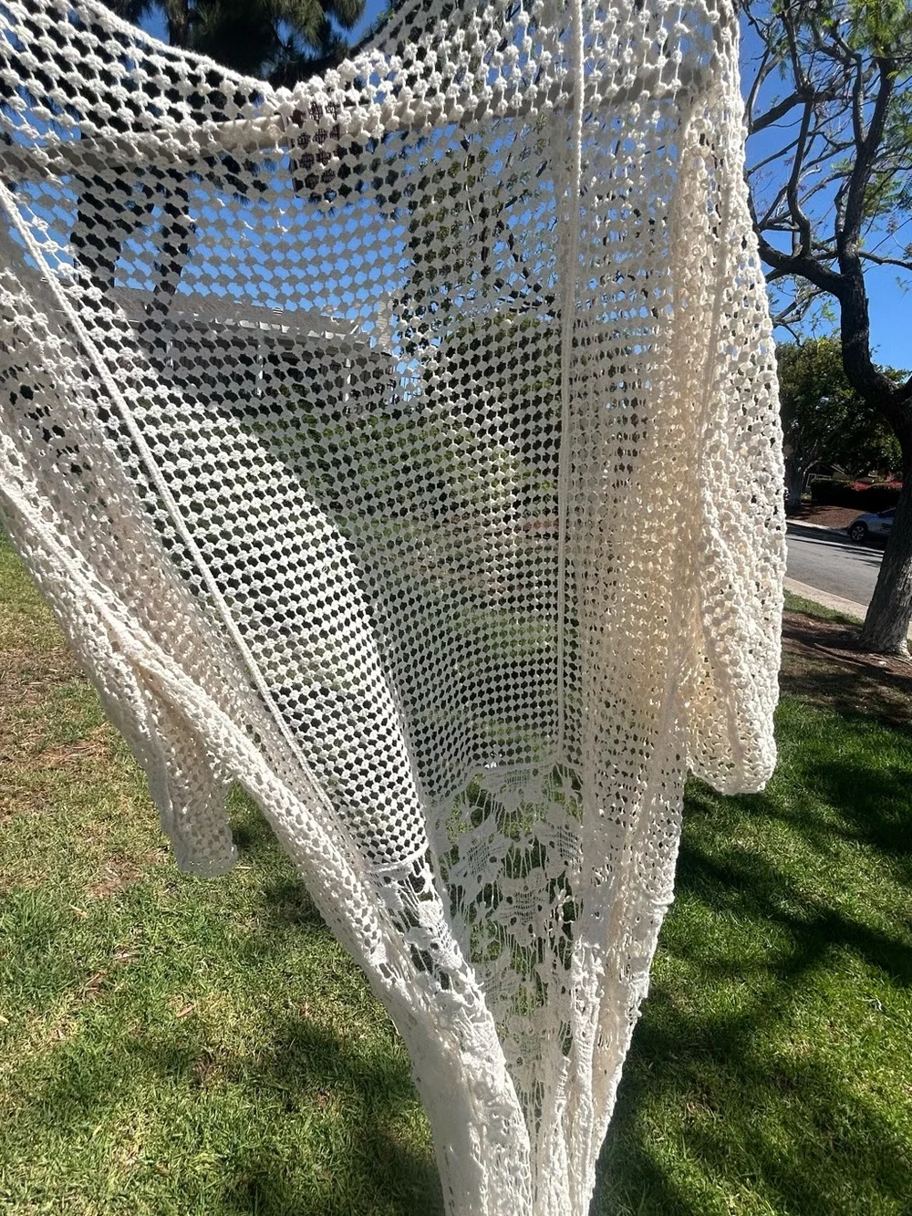 Raj Ivory Crochet Open-Weave Kimono